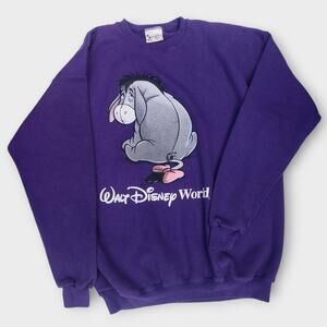 Walt Disney World Sweater Women's XXL Purple CrewNeck Eeyore Print 90s VTG